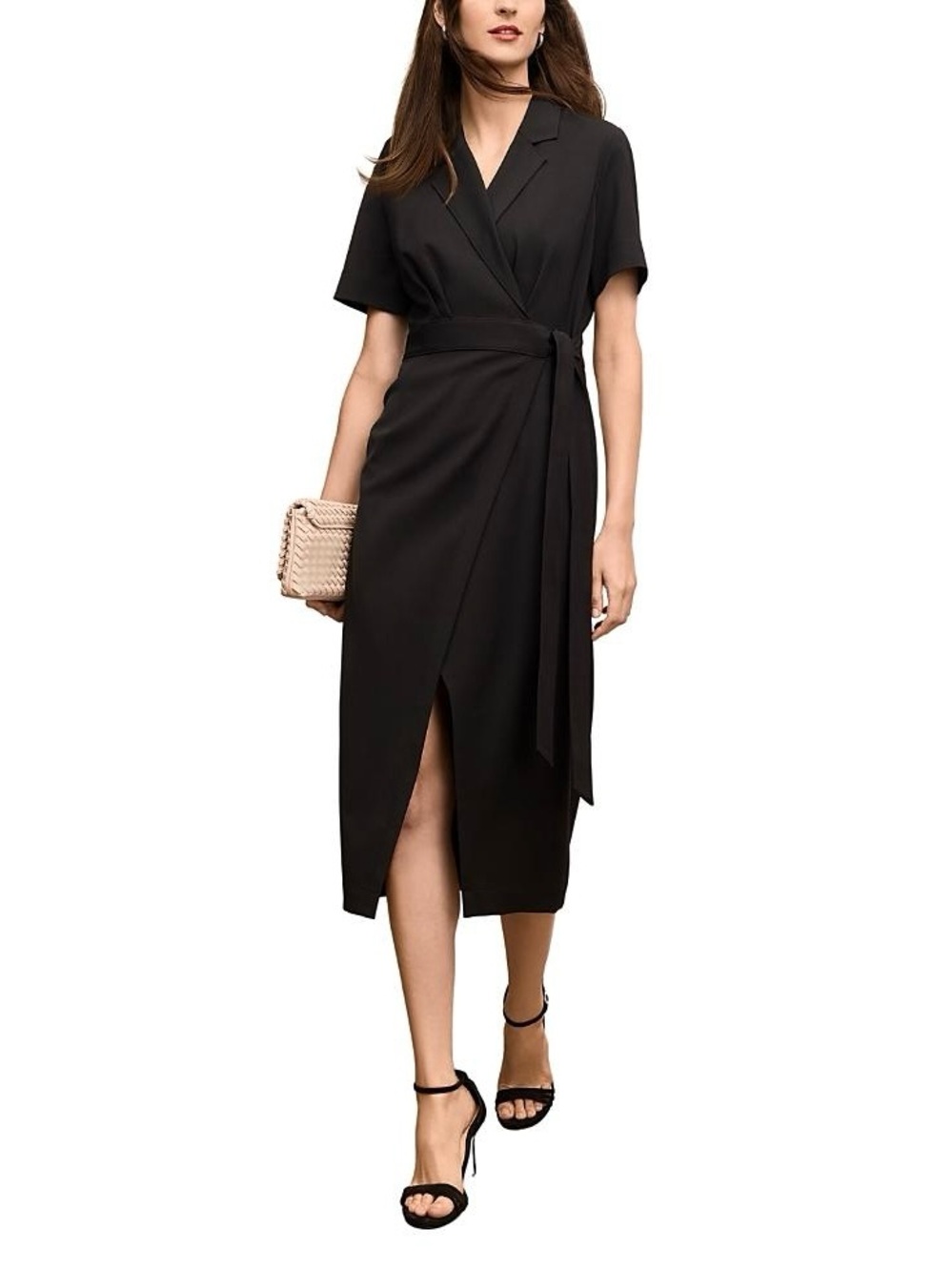 MM Lafleur Arlette 1.0 Dress Air Twill Wrap Dress Midi Black Sz 8 NWT New
